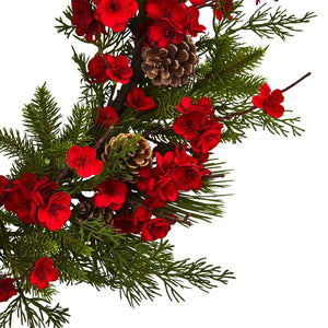 24” Artificial Plum Blossom Pine Wreath