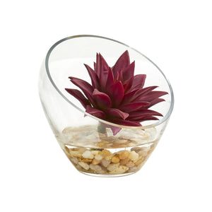 Succulent Artificial Plant In Slanted Glass Vase (Set Of 2)