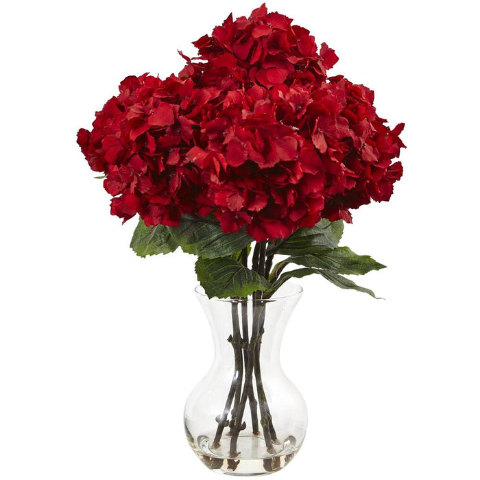 Red Hydrangea with Vase Silk Flower Arrangement