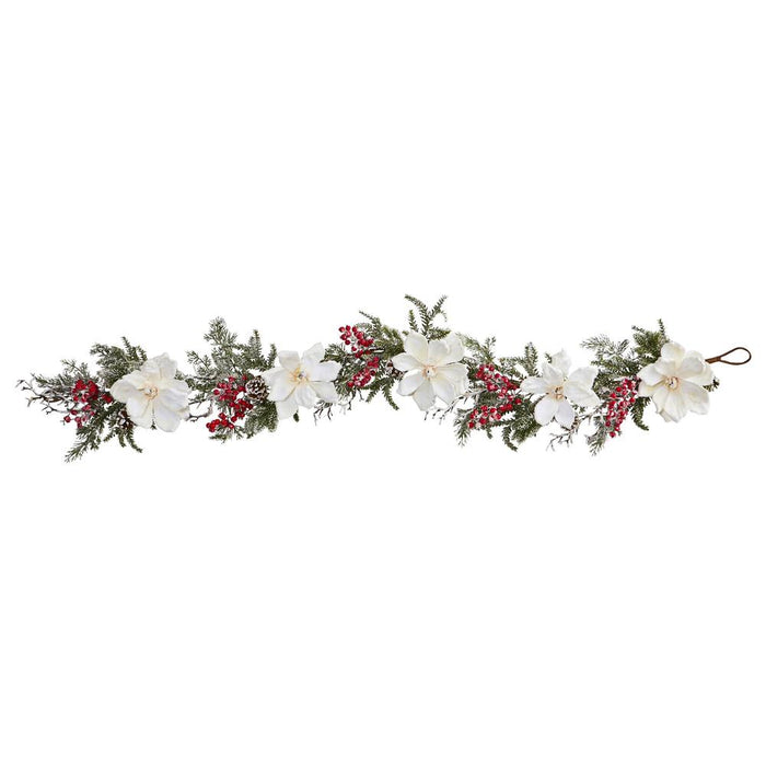 60” Frosted Magnolia & Berry Artificial Garland