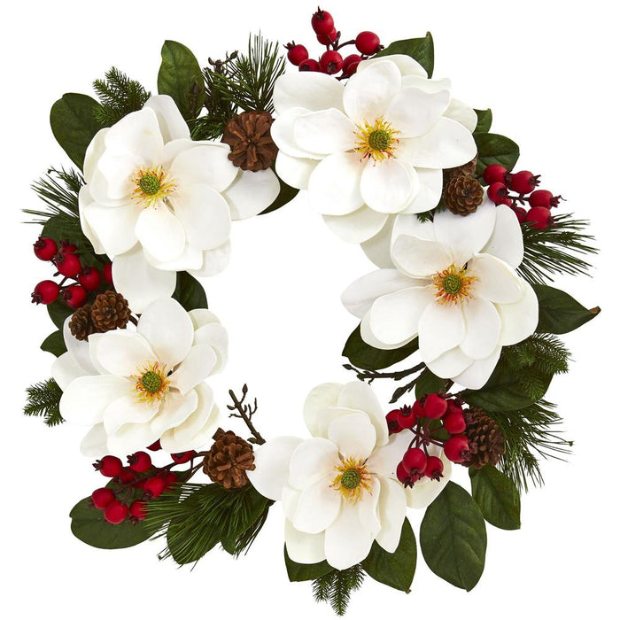26” Magnolia, Pine and Berries Wreath