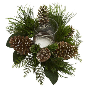 21” Pine Cone and Pine Artificial Arrangement Candelabrum