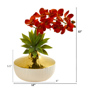Phalaenopsis Orchid And Agave Artificial Arrangement In Vase