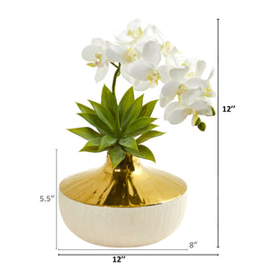 Phalaenopsis Orchid And Agave Artificial Arrangement In Vase