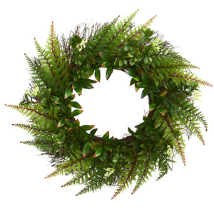23" Assorted Fern Wreath UV Resistant (Indoor/Outdoor)