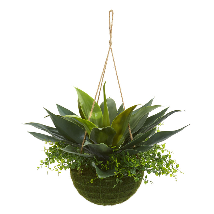 Agave And Maiden Hair Artificial Plant In Hanging Basket (Indoor/Outdoor)