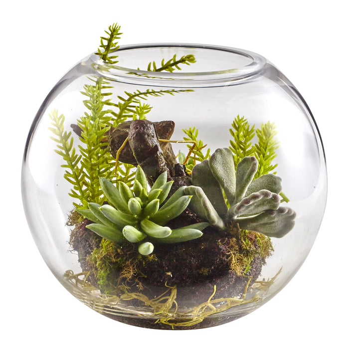 Mix Succulent Garden with Glass Vase