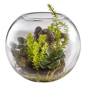 Mix Succulent Garden with Glass Vase