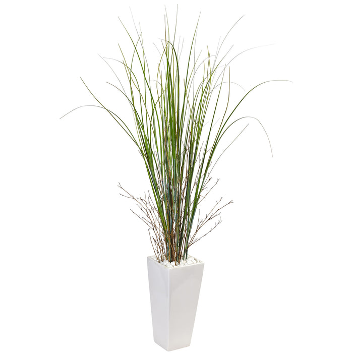 Fake Bamboo Grass in White Tower Ceramic