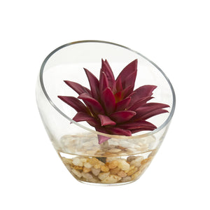6” Succulent Artificial Plant In Glass Vase (Set Of 2)