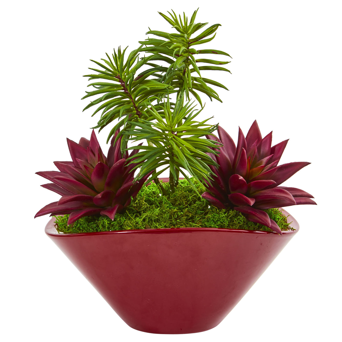 succulent silk plants Succulent Garden Artificial Plant In Burgundy Vase – Home Staging Warehouse
