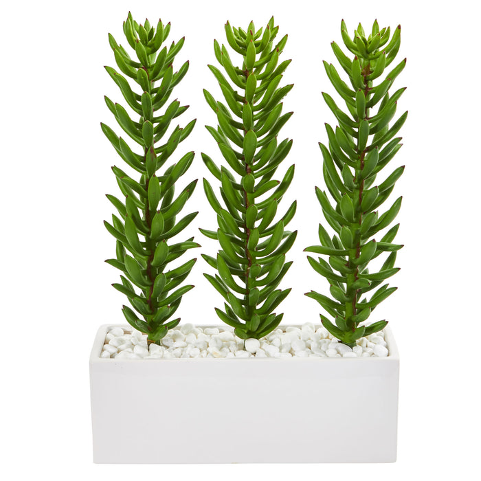 16” Succulent Spikes Artificial Plant In White Ceramic Vase
