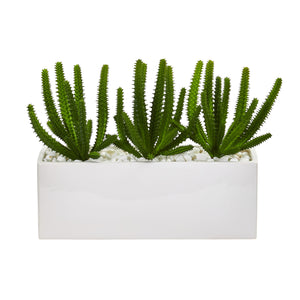 Finger Cactus Artificial Plant In White Vase