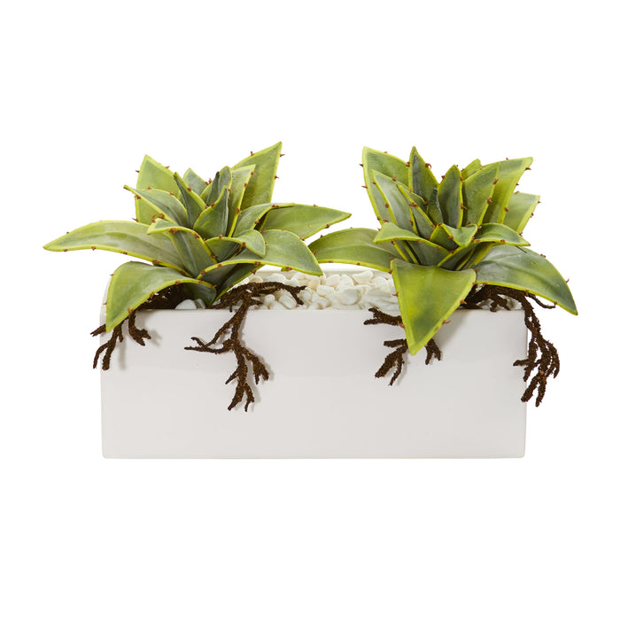 Succulent Artificial Plant In White Ceramic Vase