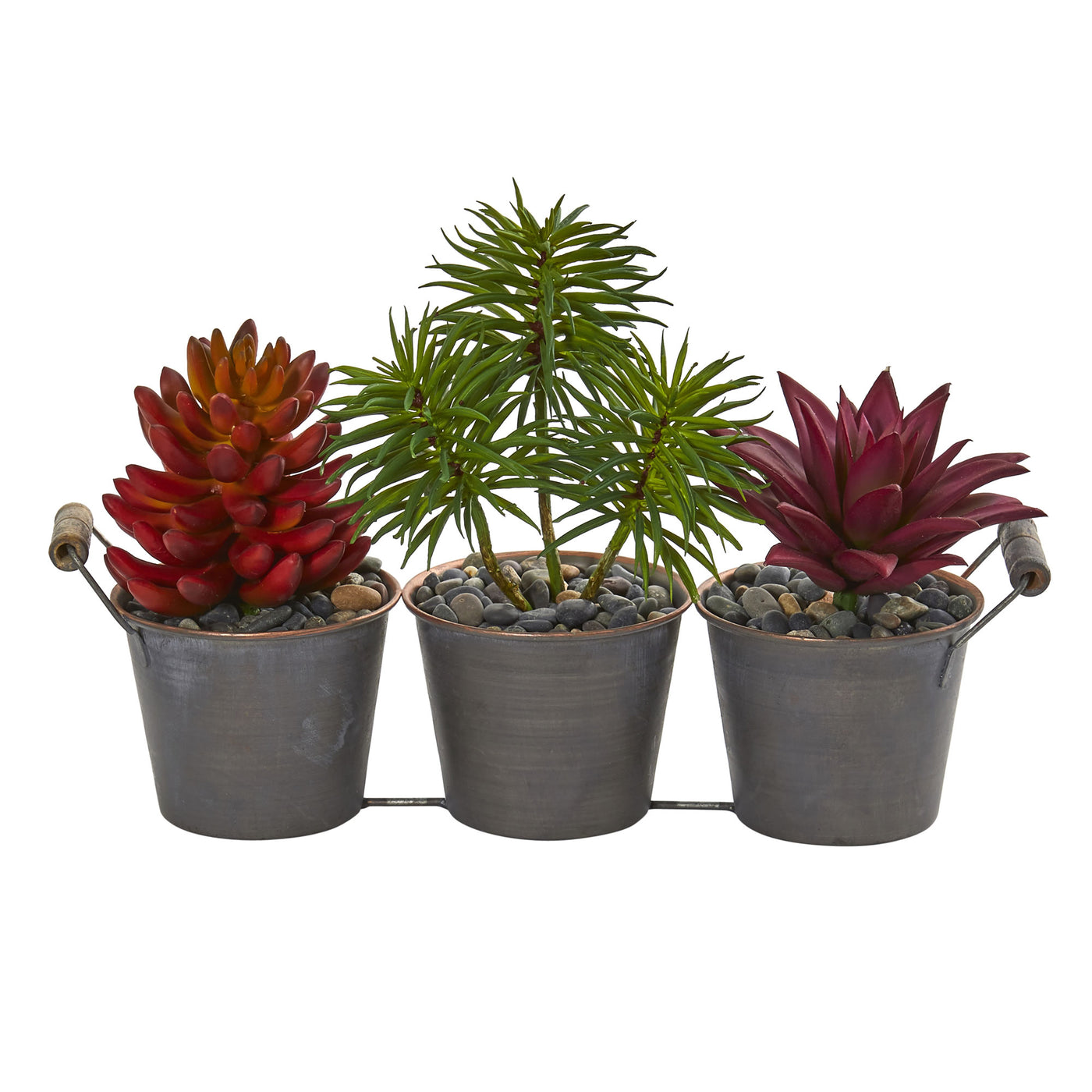succulent warehouse Mixed Succulent Artificial Plant In Triple Potted Planter