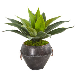 15” Agave Succulent Artificial Plant In Decorative Planter