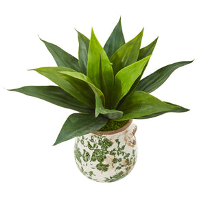 14” Agave Succulent Artificial Plant In Decorative Vase