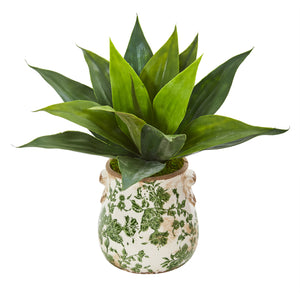 14” Agave Succulent Artificial Plant In Decorative Vase