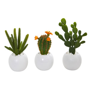 10” Mix Succulent Artificial Plant In White Planter (Set Of 3)