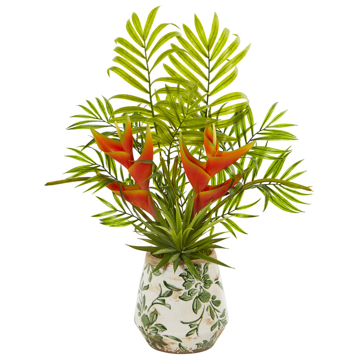 18” Heliconia And Agave Artificial Plant In Decorative Planter