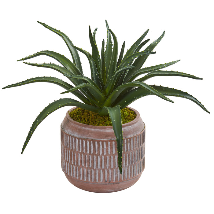 14” Aloe Succulent Artificial Plant In Decorative Planter