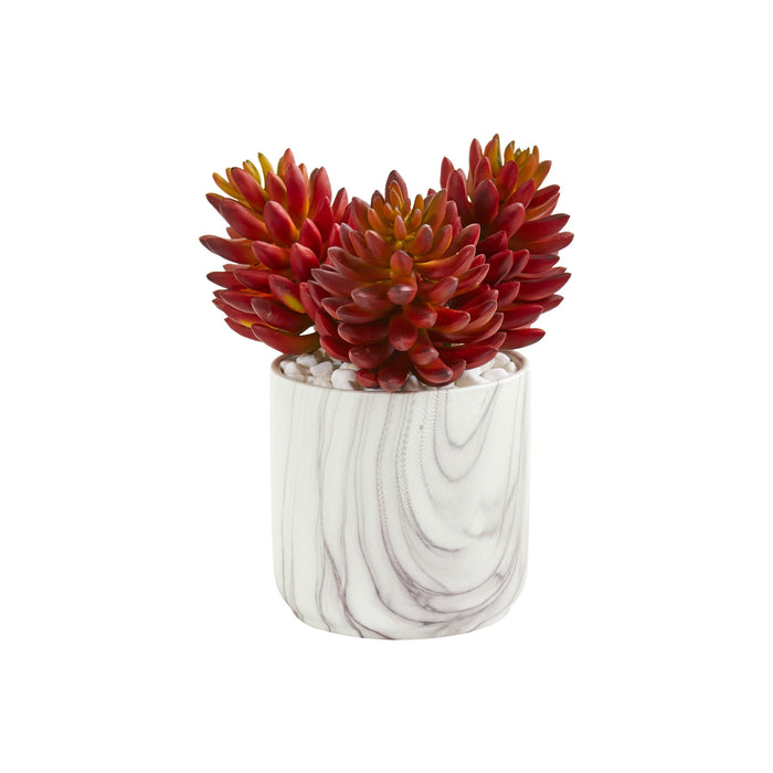 10” Succulent Artificial Plant In Marble Finish Vase